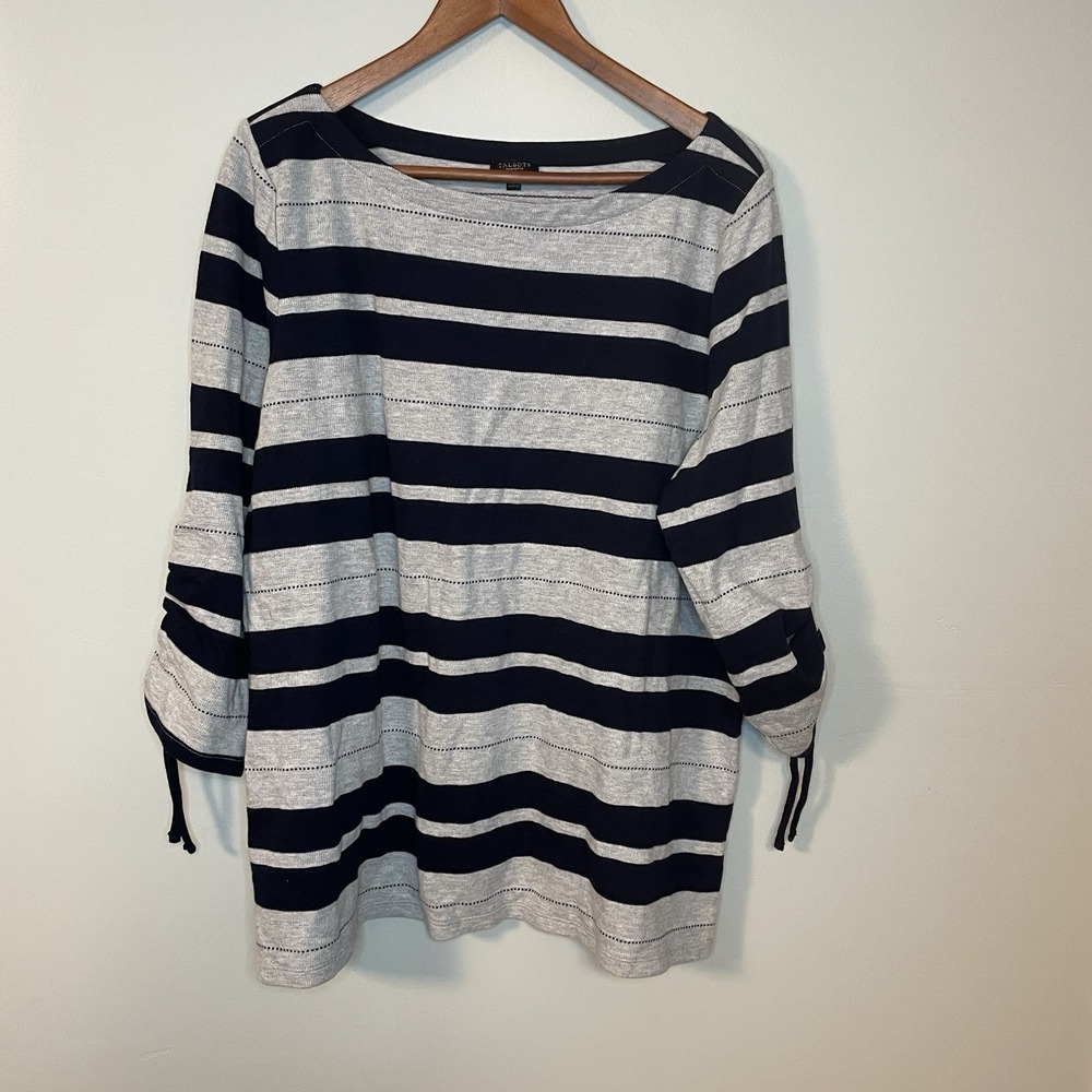 Talbots‎ Plus Petites Blue White Stripe 3/4 Sleeve Shirt with Arm Tie Size 2Xp